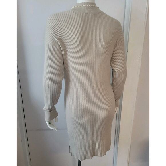 Abercrombie & Fitch Mockneck Sweater Dress Women's Sz. Small Tall Beige Ribbed - Picture 6 of 6